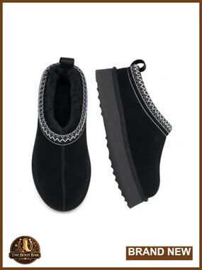 JALIRO Women's Faux Suede Platform Slippers Fuzzy Fleece Lined Mini Boots Size 7